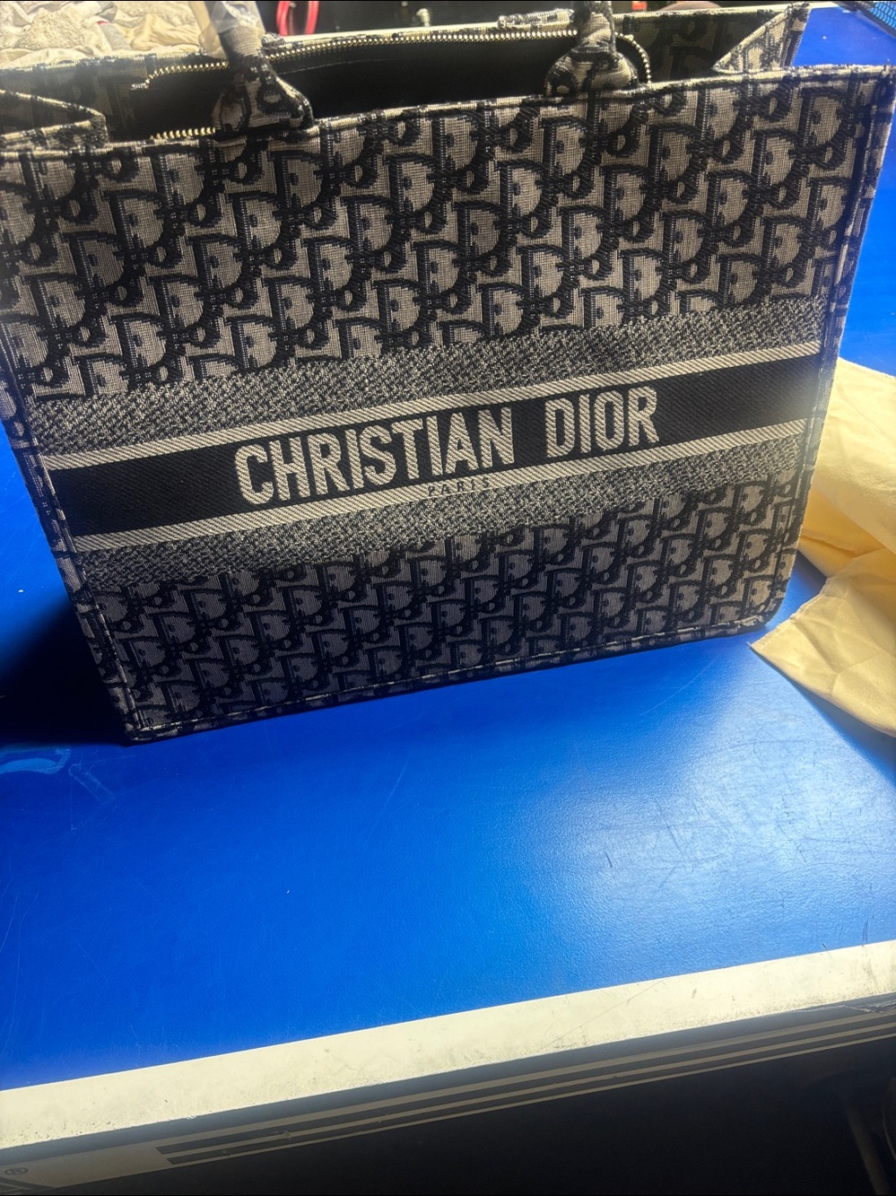 Dior Navy and White Oblique Canvas Tote